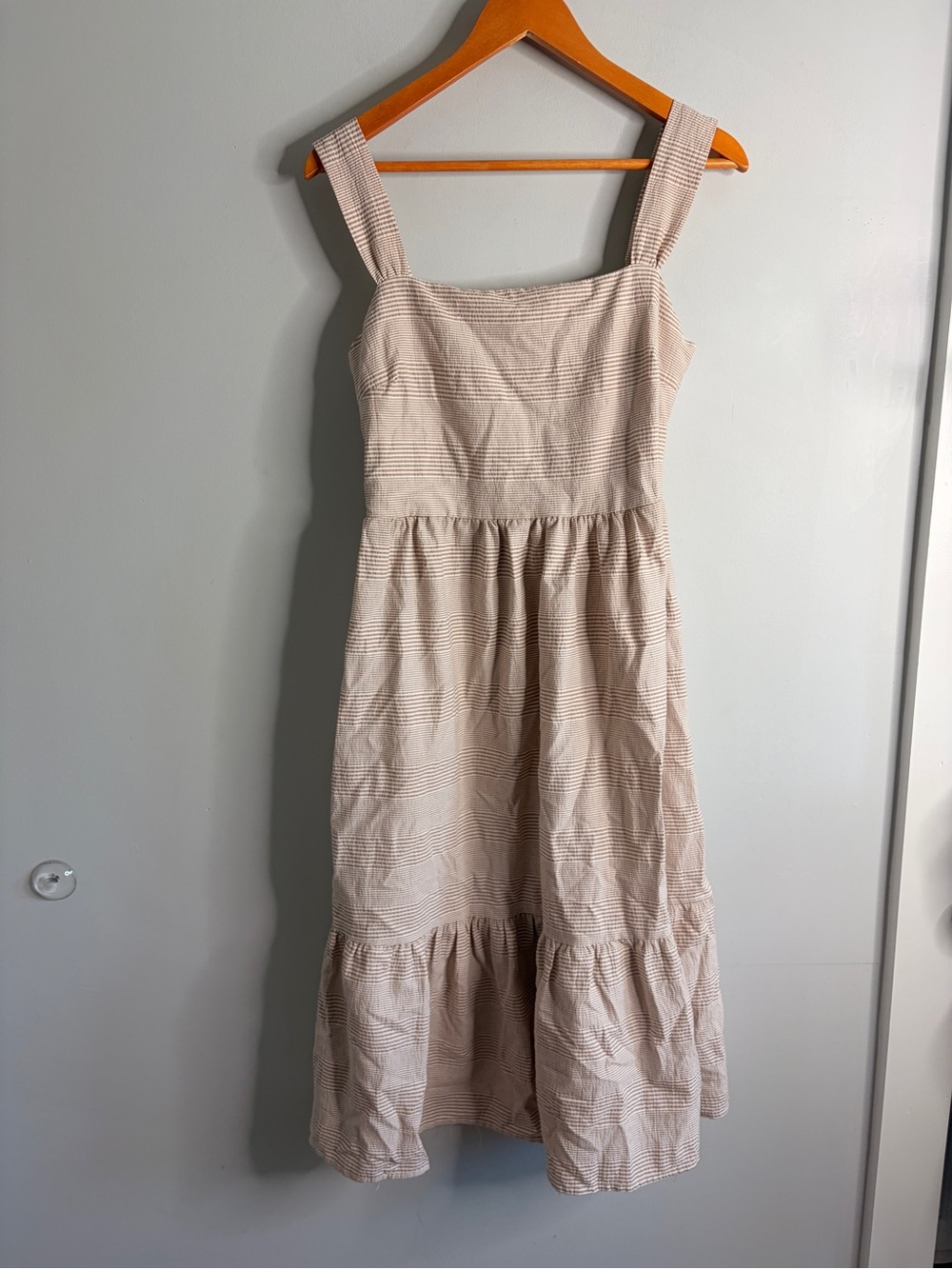 Self Contrast Smocked Brown Tan Midi Dress Medium
